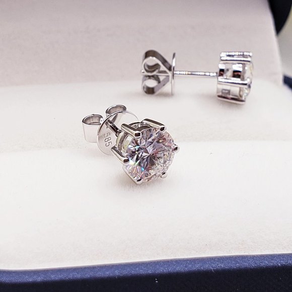 14K Solid White Gold 2 Carats Moissanite Stud Earrings D-FL - Picture 6 of 7